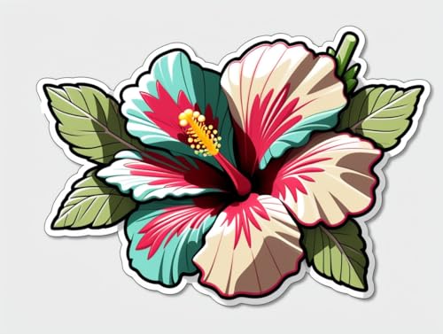 Image of Pastel Hibiscus Flower Sticker Tropical Floral Vinyl Decal Waterproof Aesthetic Soft Color Flower Sticker for Laptop Water Bottle Car Bumper Notebook Scrapbook Gift