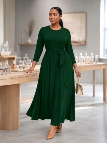 Image of PinkPatty Women's Plus Size V Neck 3 /4 Sleeve Boho Maxi Dress with Pockets