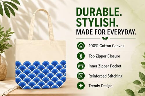 Image of Canvas Tote Bag for Women with Zipper