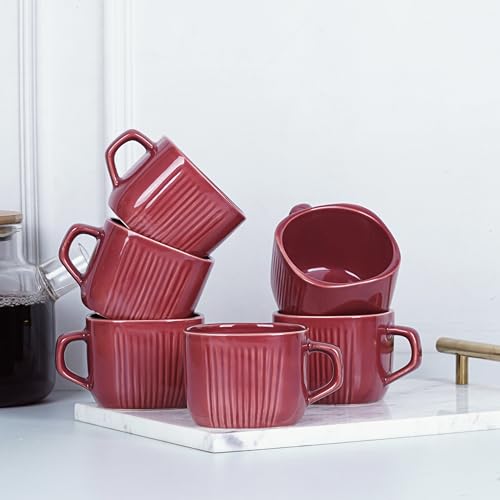 Image of DATA Ceramic Zen Coffee Mugs in Maroon, Set of 6, 199 ml