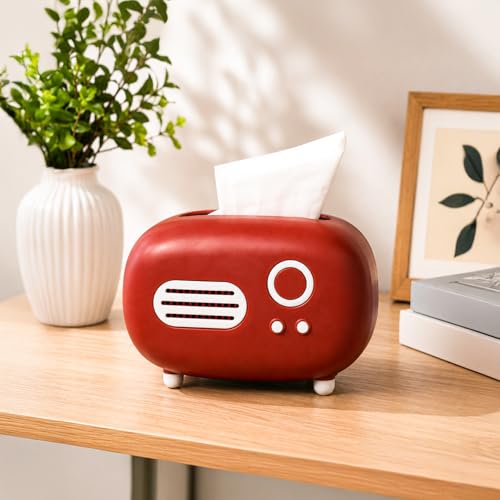 Image of Market99 Red Vintage Napkin Holder | Retro Radio Design Tissue Box for Table, Kitchen, Office & Bathroom | Decorative Paper Towel Organizer & Desktop Storage for Living Room, Cafe & Everyday Home Use