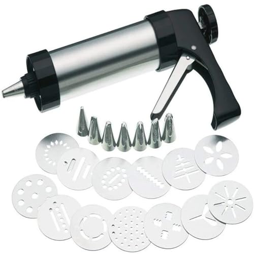Seringue à Garnir En Acier Inoxydable DIY Manual Cookie Press Maker Machine Stainless Steel Piping Nozzles Biscuit Make Cake Decoration Tools,Decorating Squeezing Seringue à GâTeau(13 decorative piece