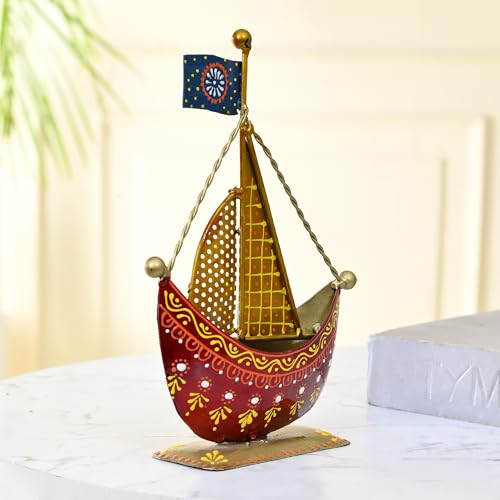 Image of CraftVatika Metal Turkish Ship Boat Naav Showpiece - Home Decor Figurine for Living Room, Bedroom, Office Desk - Tabletop Desktop Side Corner Decoration (Type 2), Multicolor