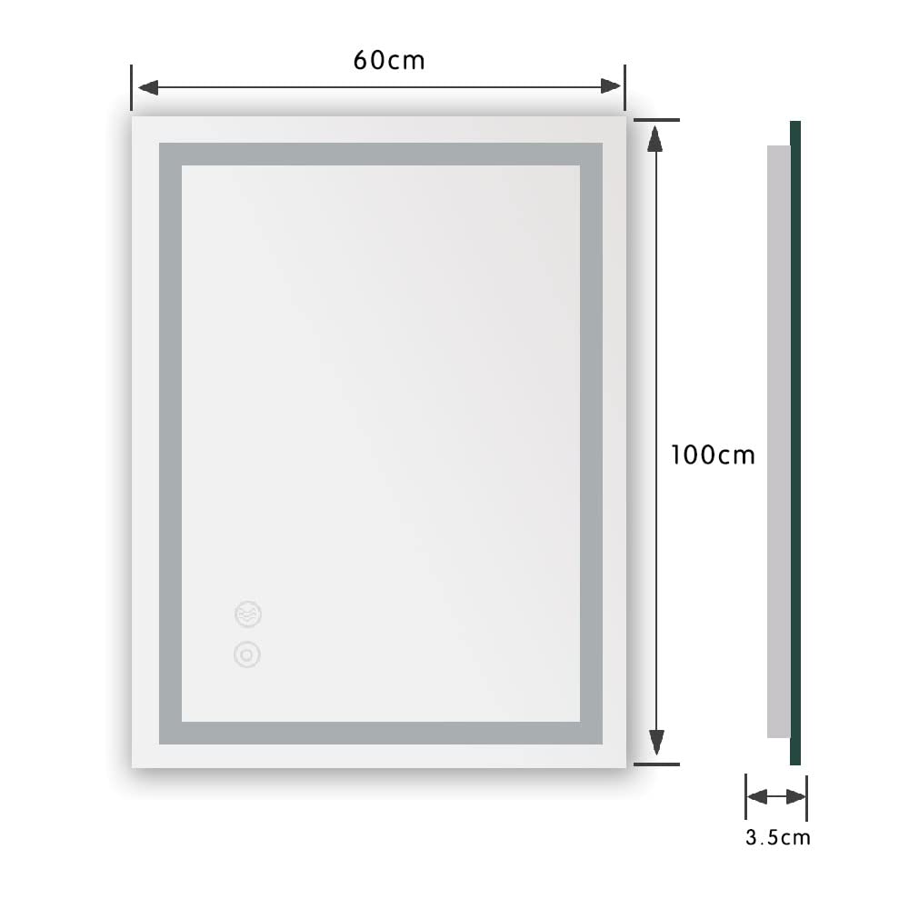 Panana Miroir LED Salle de Bains avec éclairage, LED Miroir de Vanité Muraux, Anti-buée, Vertical et Horizontal (60 x 100 cm)