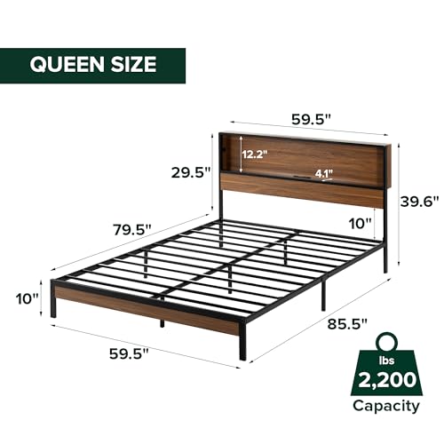 Image of Zinus Kai Platform Bed Frame, RGB LED Lights, No Box Spring Needed, Queen | Two-Tier Headboard for Space-Saving Storage, Built-in USB Charging Station, Soft Ambient Night Light