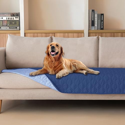 Image of gogobunny 100% Double Sided Waterproof Dog Blanket Soft Pet Bed Cover Reversible Protect Furniture Couch Sofa Car for Puppy Cat Kids (Dark Navy /Light Navy, 30x80 Inch (Pack of 1))