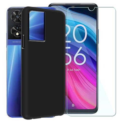 Custodia In Silicone + Pellicola Vetro Temperato Per TCL 20 Se - Cover TPU Morbida, Nero - 3