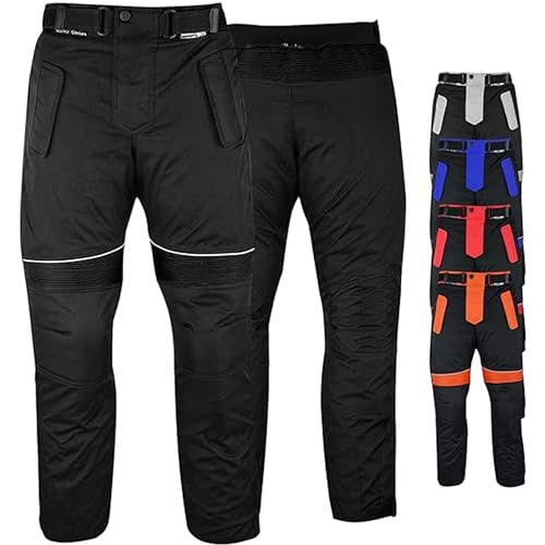 Motorradhose Herren mit 2CE Protektoren - Winddicht Biker Quad textil Hosen - Wash- & Abnehmbar Thermo-Futter, Kombi-Reißverschluss, Elastischer Bund - aus 4 Schichten & 2 Zipper Taschen Schwarz - 58
