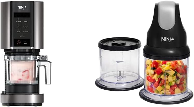 Ninja Ice Cream Maker [NC300UK] Ice Cream, Gelato, Milkshake, Sorbet, Smoothie Bowls, 7 Programs, Black/Silver & Ninja Professional Chopper [NJ1002UKBK] Stackable, 200W, Black