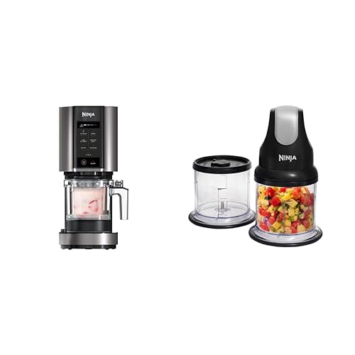 Ninja Ice Cream Maker [NC300UK] Ice Cream, Gelato, Milkshake, Sorbet, Smoothie Bowls, 7 Programs, Black/Silver & Ninja Professional Chopper [NJ1002UKBK] Stackable, 200W, Black