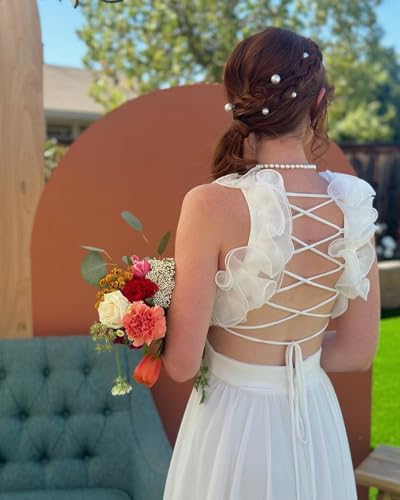 Chiffon Ruffle Prom Dresses V Neck Long Bridesmaid Dresses for Women Backless A Line Formal Evening Gowns4