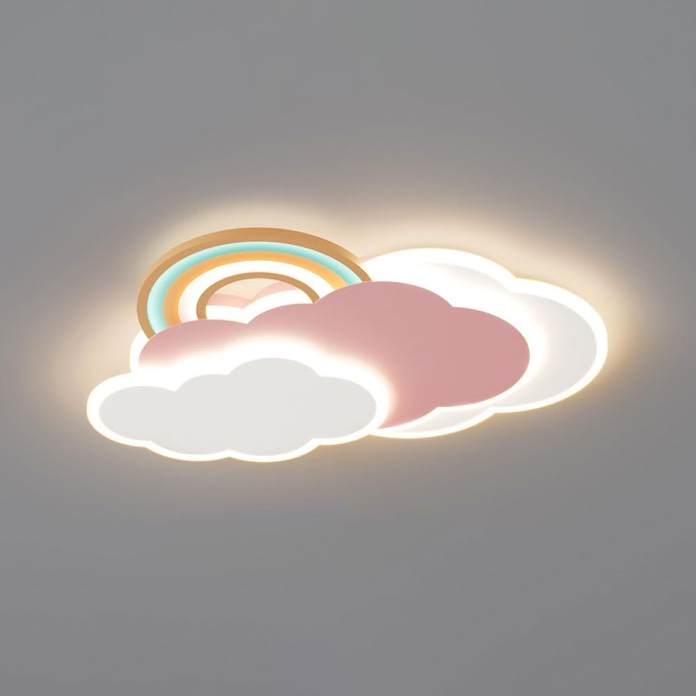 Creative LED Flush Mount Ceiling Light Rainbow Stitching Modern Minimalist Clouds Round Bedroom Ceiling Light Living Room Children's Room Bedroom Hallway Ceiling Lamps (Color : 23.6in_Stepless dimmin