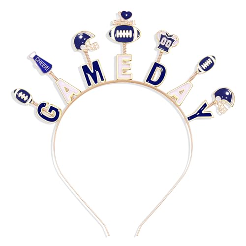 boderier Game Day Headband Football Headbands for Women Football Cheer Head Bopper Headband Sports Tiara Hairband Game Day Hair Accessories Fan Gifts Blue Whitev