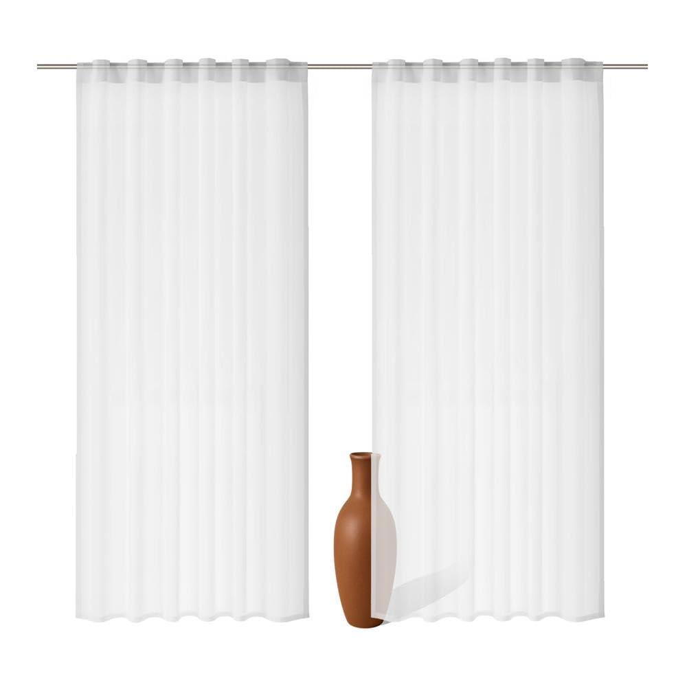 2er Set Schlaufenschal weiss 245 cm transparent moderne weiße Vorhänge, leichte Voile Stores mit verdeckten Schlaufen für lichtdurchlässige Fensterdekoration und elegante Gardinen für modernes Wohnen