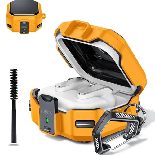 Image of Oboe Tough Case 'Compatible with' Samsung Galaxy Buds 4 & 4 Pro Case with Secure Lock Clip & Keyring (Yellow) [Buds & ChargingCase NOT Included]