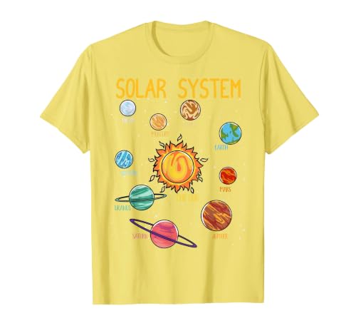 Solar System Planets Science Space Boys Girls STEM Kids T-Shirt, Men, Lemon Yellow, Medium