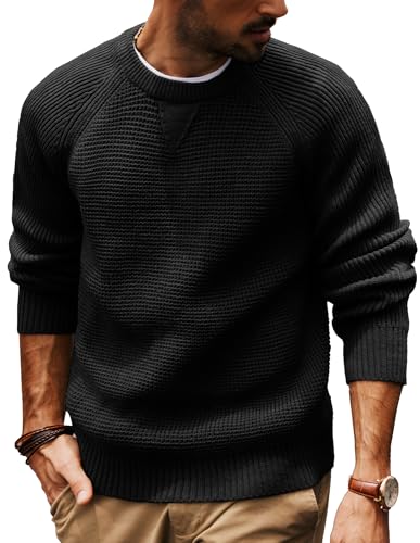 Image of PJ PAUL JONES Men's Crew Neck Pullover Slim Fit Lightweight Soft Jumpers Waffle Textured Knitted Sweaters XXL Black