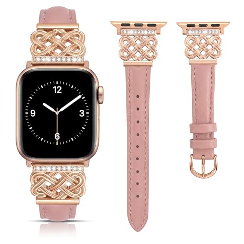Image of Compatible with Apple Watch Bands Women 38 /40 /41 /42mm Dressy Slim Leather Strap with Designer Celtic Knot Interlock Buckle Bracelet for iWatch Series 11 10 9 8 7 6 5 4 SE 3 2 1