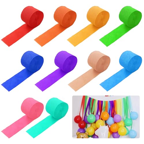 Sozakka 10PCS Papel Crepe Colores Rollos Grandes 4.5cmx25m Papel Crepé Pinocho Bandas Guirnalda...