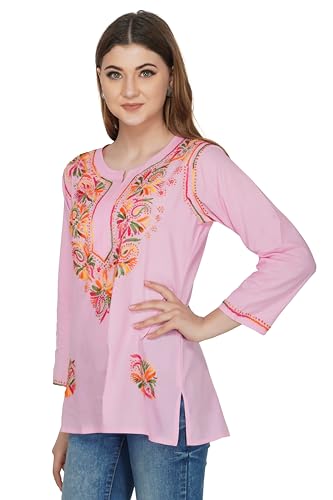 Image of Vahson Designer Hand Lucknowi Chikankari Embroidery Cotton Short Kurti for Women /Girls