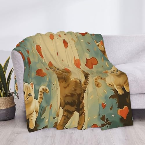 Couverture en flanelle Happy Walking Kitty plaid 150x125 cm chat