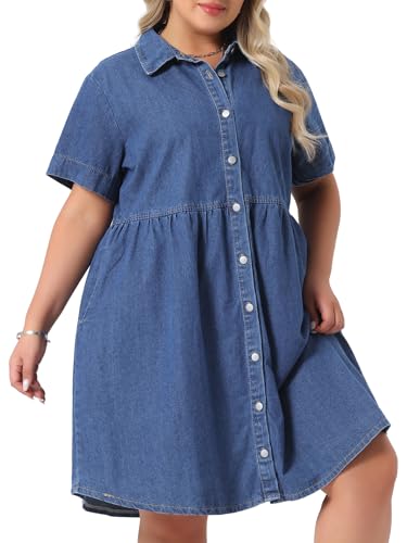 Image of Agnes Orinda Denim Dress for Women Plus Size Button Down Babydoll Sundress Jean Dress with Pockets 2026 Vacation