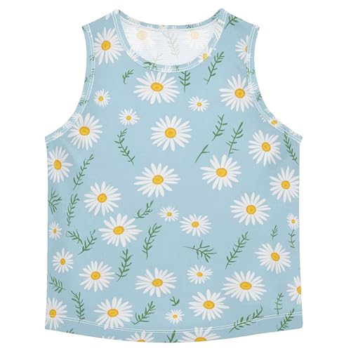 JUNZAN Daisies Blue Boys Athletic Tank Top Sleeveless Toddler Vest Comfy Summer Workout Outfits for Outdoor Beach Fitness 3T