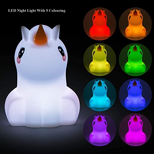 Image of Animal-shaped Big Night Light for Children /Adult, Rechargeable LED Soft Silicone (BPA Free) Bedside Lamp, Adjustable Brightness and 9 Colors by Touch Control & Remote Control (Big Unicorn)