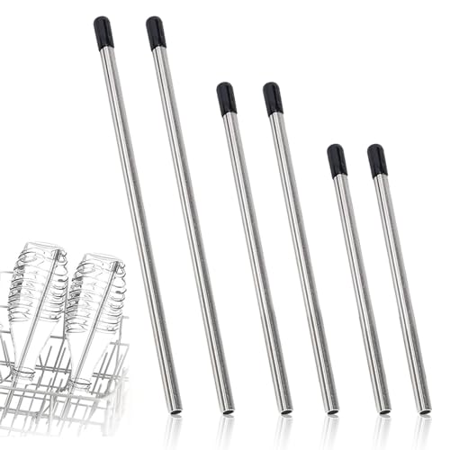 6 Stück Spülmaschineneinsata, Universelle Alle Gängigen Edelstahl Flaschenhalter mit Silikonkappe für Geschirrspüler, Biergläser, Glashalter Flaschen, 3 Längen (26,7 cm, 18.2 cm, 15.2 cm)