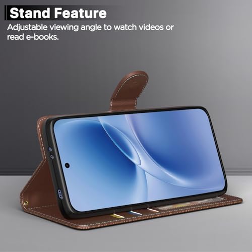 Image of Pikkme Flip Cover for Vivo V70 FE 5G | Leather Finish | Wallet Stand and Shock Proof | Complete Protection Flip Case (Tan)