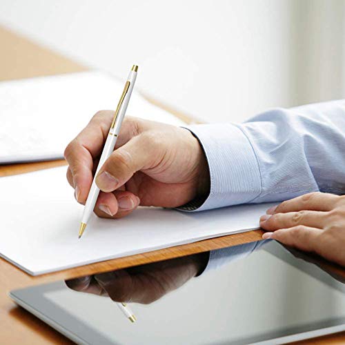 Cambond White Pens, Ballpoint Pen Bulk Black Ink 1.0 Mm Medium Point Retractable Stick Pens Smooth Writing For Men Women Police Uniform Office Business, 10 Pack (White) #TOP2