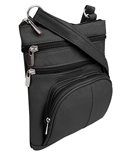 Roma Leathers Crossbody Zippered Purse - 3 Front Pockets, Adjustable Strap - Black2