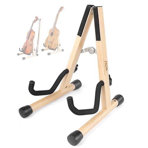 Ukulelenständer, Violinenständer mit Bogenhalter, faltbarer Ukulelenständer für Reisen, A-Rahmenhalter für Violine, Banjo und Mandoline, Holzboden Ukulelenhalter (Buchenholz, Ukulele und Violine)
