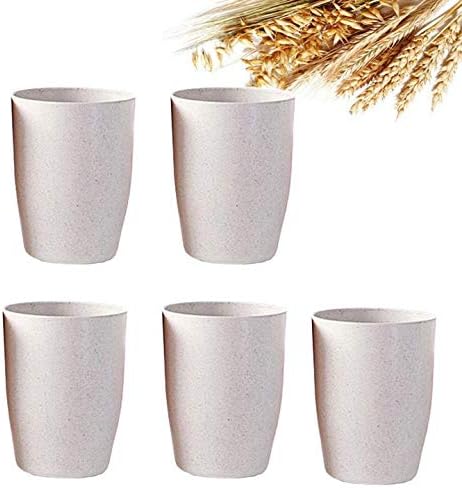 Paquete de 5 vasos de paja de trigo irrompible reutilizable para beber saludable (12 onzas), color beige