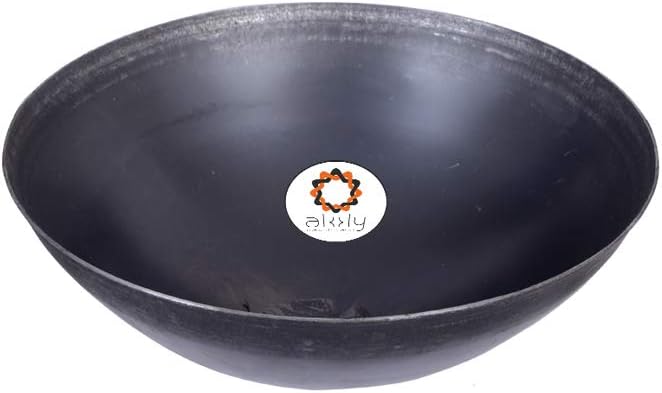 Akky Iron Handmade Plane Fry Kadhai/Pan | Lokhandi Kadai for Cooking and Deep Frying Without Handle (8 inch / 20.3 cm, Black)