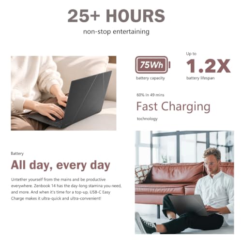 Image of ASUS Zenbook 14 AI Laptop, 14 inch WUXGA OLED Touchscreen Laptop, AMD Ryzen AI 7 445(up to 50 Tops NPU), 16GB LPDDR5x 2TB SSD, Backlit KB, 180 Lay-Flat Hinge, Copilot+ PC, Windows 11 Pro, Jade Black