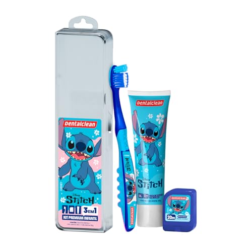 Kit Infantil STITCH - escova de dente infantil + Fio Dental e Gel 50g Dentalclean