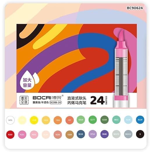 BOCAI BRUSH TIP Acrylic Paint Marker Pens,24 Colors Premium Waterproof Permanent Paint Art Marker Medium Pen Set for Rock Painting,DIY Craft(brush tip) (Modern, 24, count)-picture-16