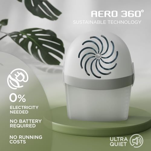 UniBond AERO 360º Moisture Absorber, 1 Device incl. 1 Refill Tab 450g, Ultra-Absorbent Dehumidifier, Helps Prevent Condensation, Recyclable, Refillable Condensation Absorber, Original Scent