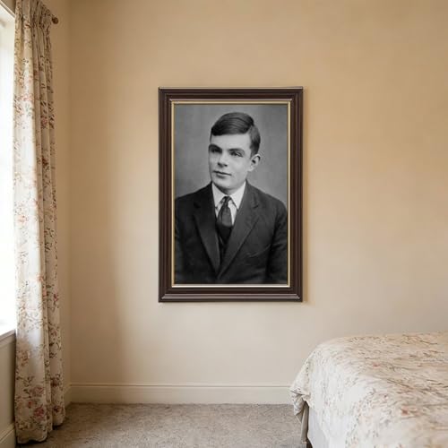 Portrait d'Alan Turing sur toile décoration murale salon tableau cadre bois