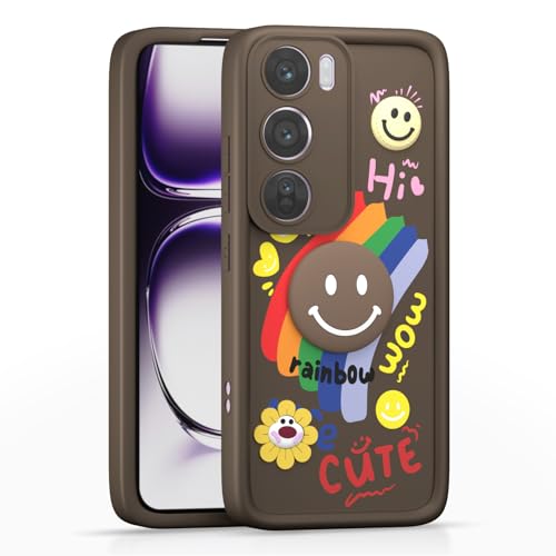 Image of Pikkme Back Cover for Oppo Reno 12 Pro 5G | Soft Silicone| Cute Rainbow Smile & 3D Cartoon Flower Design | Shockproof Raised Camera Protection Bumper Case (Brown)