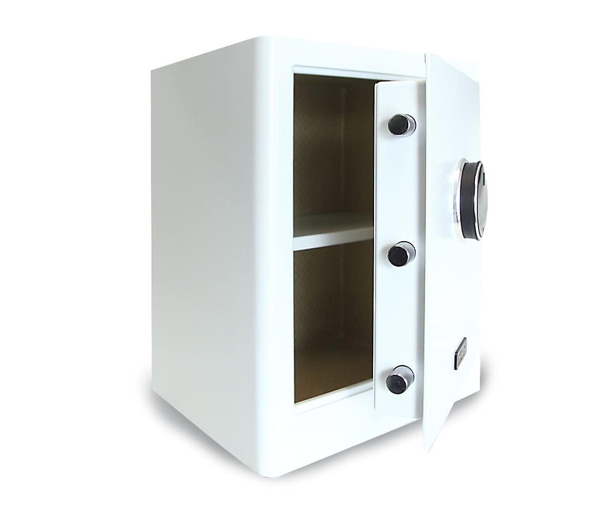 Caja fuerte electrónica para armario mySafe Premium 450, código numérico y escáner de dedos, diseño moderno, alta seguridad, color blanco