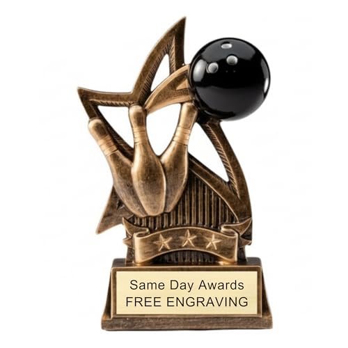 Same Day Awards Bowling Star Sport Trophy 6 Inch – Custom Engraved Bowling Award with 3 Lines of Text for Leagues Tournaments Teams and Competitive Bowling Events