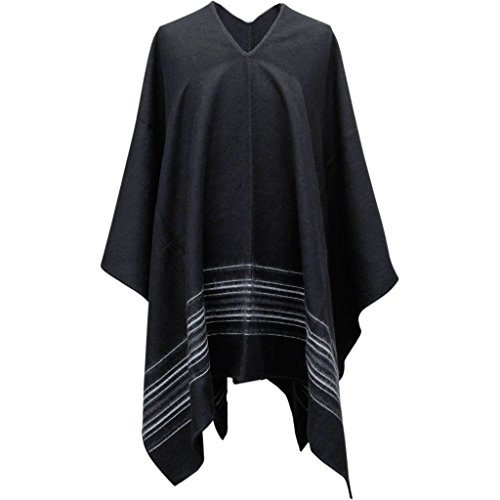 NOVICA Artisan Handmade Men's Alpaca Blend Poncho Artisan Crafted Vneck for Wool Acrylic Clothing Black Striped Peru ' Black Nazca'4
