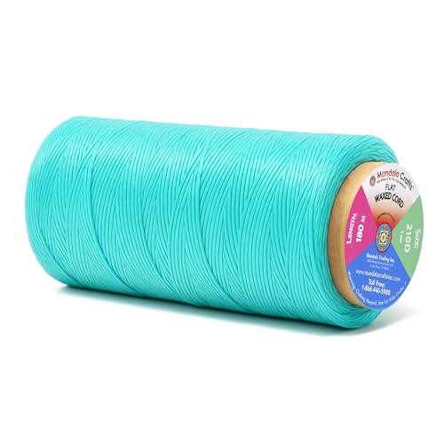 Mandala Crafts 210D 1mm Turquoise Flat Waxed Thread for Leather Sewing