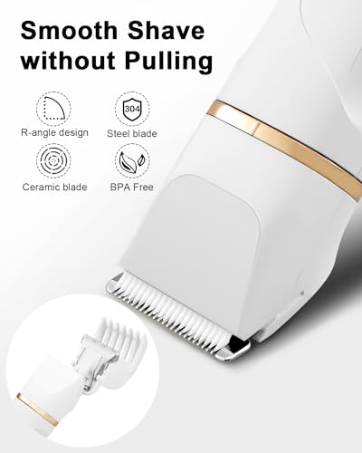 Lady Shaver for Women Electric Shaver for Women Bikini Razor for Bikini Legs Pubic Hair, Ceramic Blades, IPX7 Washable Head, Wet and Dry Use, White - Image 3