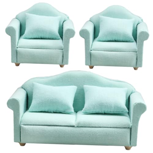 Canapé de poupée miniature 1/12 vert foncé | Meubles de salon 3 pièces