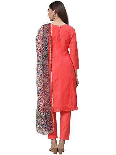 Image of AKHILAM Women's Chanderi Cotton Embroidered Unstitched Salwar Suit Material (Red 32DMK80 M Parent)