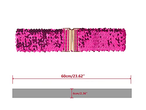 Allegra K Womens Wide Waist Belts Interlock Buckles Sequins Decor Shinny Stretchy Belts 2PCS3