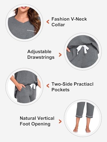 COLORFULLEAF Womens Pajama Sets 100% Cotton Summer Pj Set Capri Pants Sleepwear 2 Piece Lounge Set with Pockets4